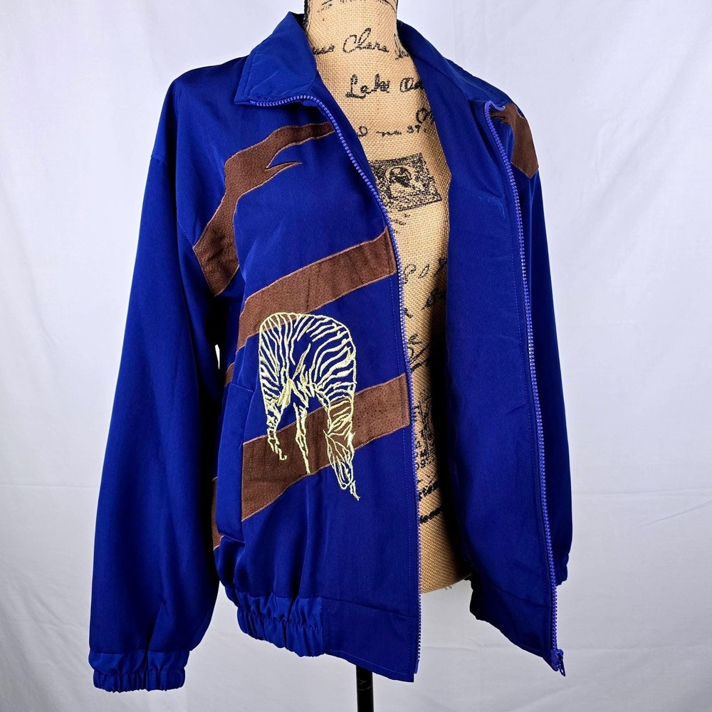 Sporty BNG Paris Blue Zebra Embroidered Track Jacket Zip Up Athletic Retro‎ O.S